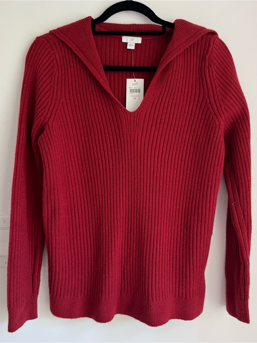 J JILL‎ Spread Collar Red Pepper Sweater Cotton Blend NEW Women’s M
